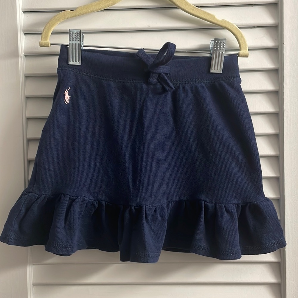 Polo RL SZ 8/10 Ruffled Navy School Skirt/Skort Drawstring Waist Pink Pony …